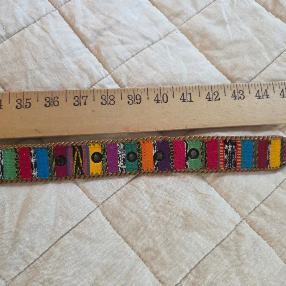 Colorblock Woven Textile Belt Unisex 38 Multicolor Boho Leather Trim